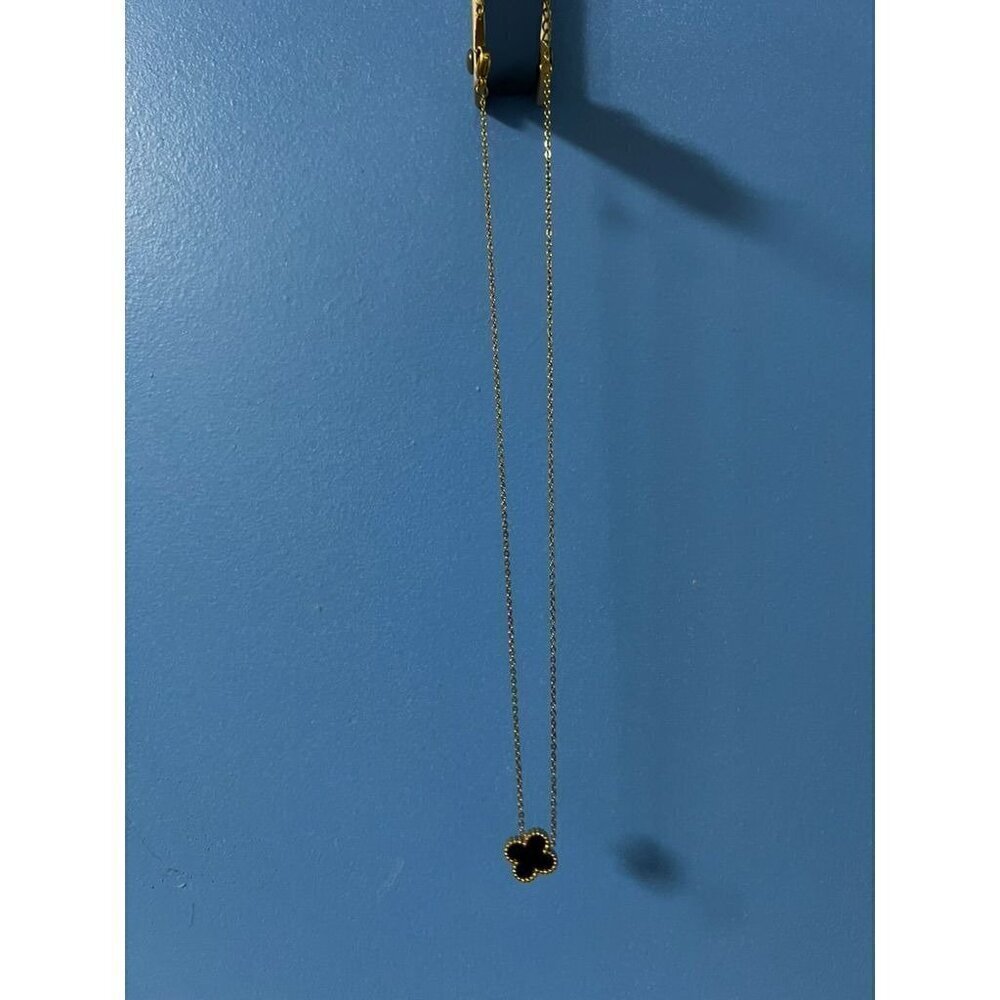 Womens Pendant Necklace Gold Plated & Black Irish Shamrock, Festival, Boho, VINT - Picture 2 of 5